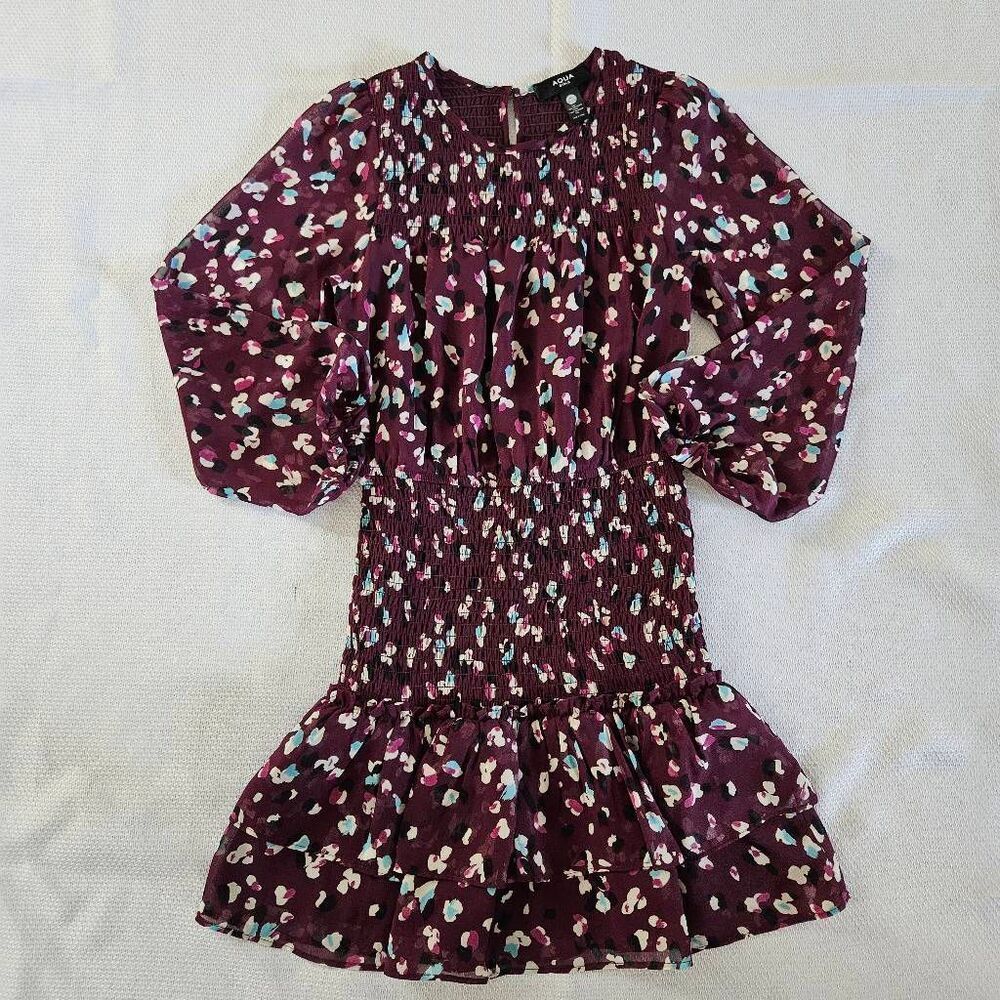 Aqua Girls Maroon Ruched Long Sleeve Dress Size Medium (9/10)